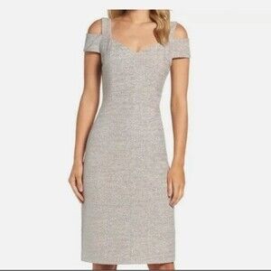 Eliza J Silver Glitter Cold Shoulder Fitted Cocktail Dress- Sizes 8